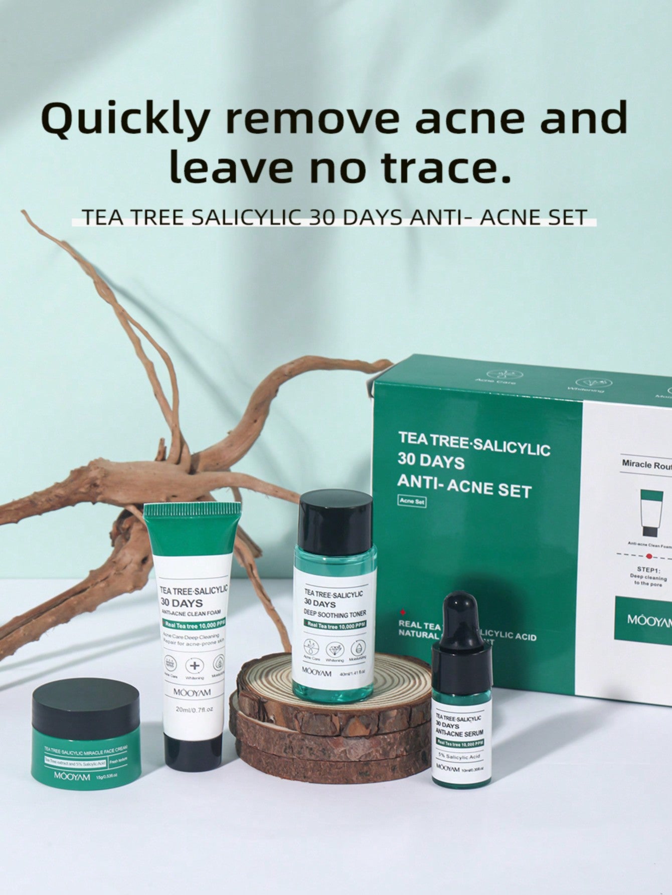 MOOYAM 4pcs/Set Salicylic Acid/Tea Tree Skin Care Set Anti-Acne, Moisturizing, Anti-Aging Facial Skin Care Set 4 In 1