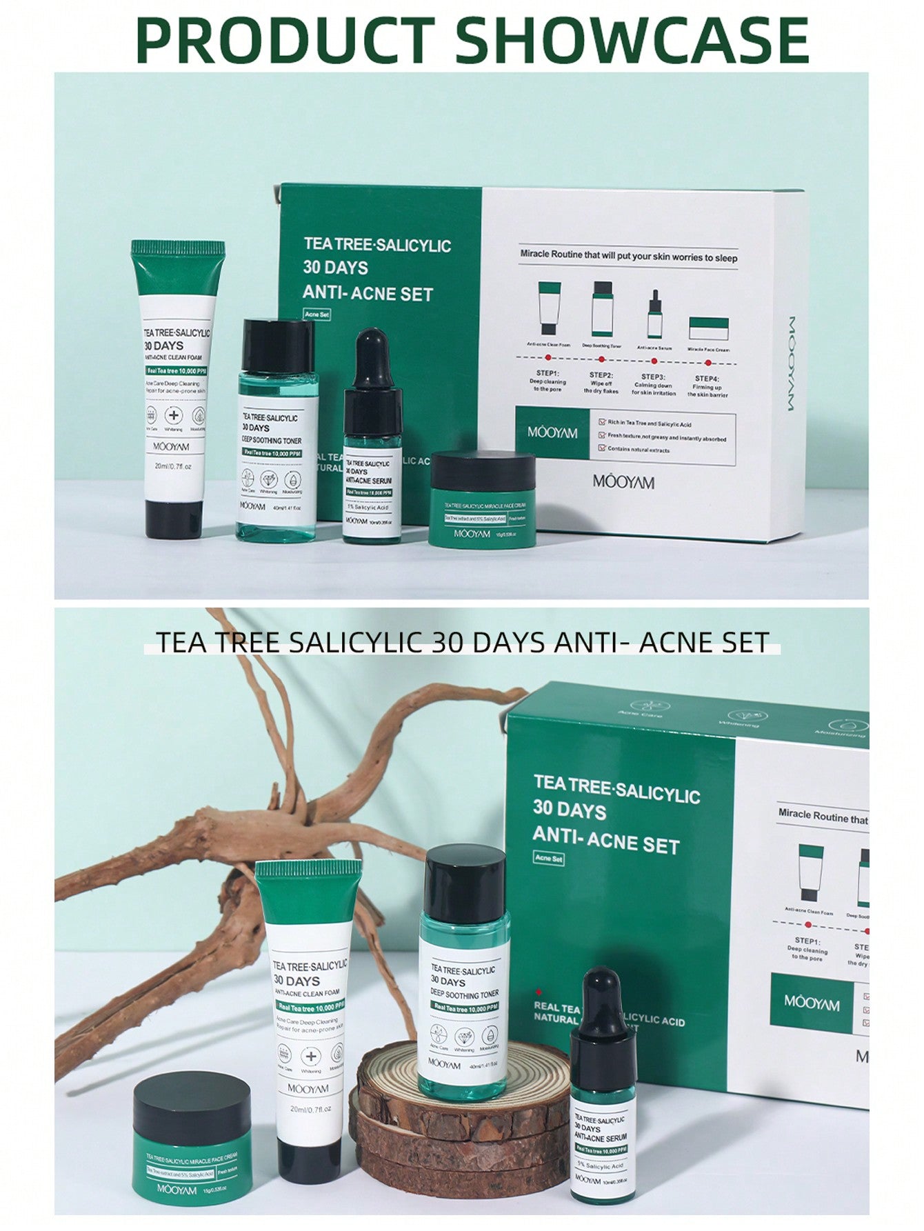 MOOYAM 4pcs/Set Salicylic Acid/Tea Tree Skin Care Set Anti-Acne, Moisturizing, Anti-Aging Facial Skin Care Set 4 In 1